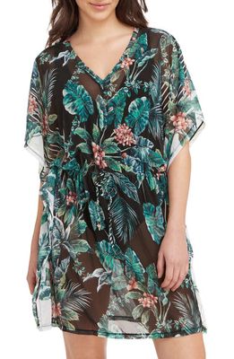 Sea Level Floral Print Caftan Cover-Up in Black