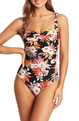 Sea Level Floral Twist Front Multifit One-Piece Swimsuit in Black