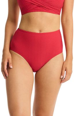 Sea Level Honeycomb High Waist Bikini Bottoms in Red