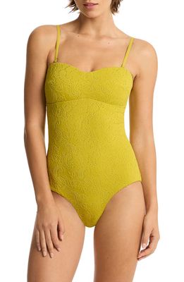 Sea Level Interlace Seamless Bandeau One-Piece Swimsuit in Chartreuse