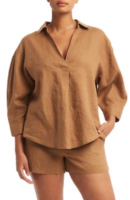 Sea Level Kyotot Linen Cover-Up Shirt in Walnut