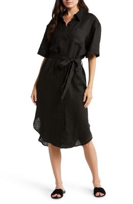 Sea Level Linen Cover-Up Shirtdress in Black