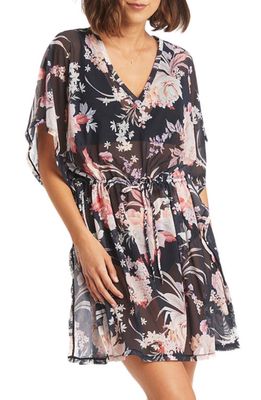 Sea Level Martini Floral Mesh Cover-Up Dress in Black