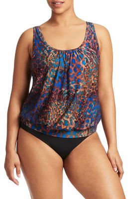 Sea Level Multifit Blouson Tankini Top in Blue