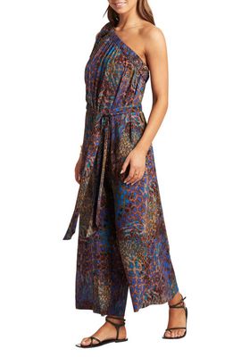 Sea Level One-Shoulder Tie Waist Cover-Up Jumpsuit in Blue