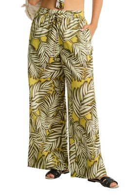 Sea Level Palm House Linen & Cotton Cover-Up Palazzo Pants in Olive