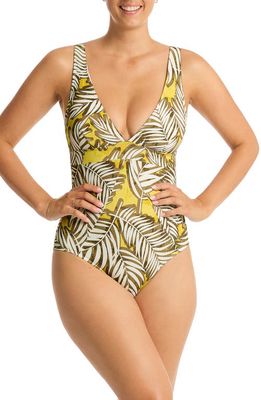 Sea Level Palm House Panel Line One-Piece Swimsuit in Olive