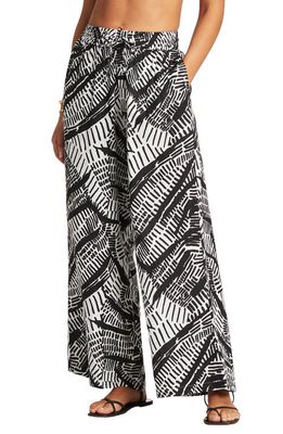 Sea Level Print Cotton Wide Leg Cover-Up Pants in Black