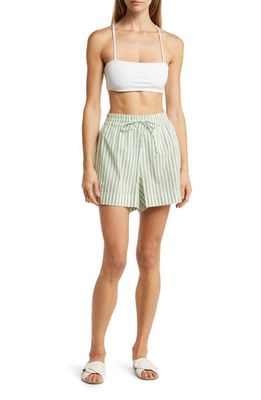 Sea Level Sails Stripe Cotton Cover-Up Shorts in Light Olive