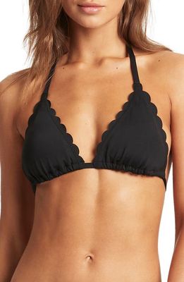 Sea Level Scalloped Triangle Bikini Top in Black