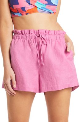 Sea Level Skipper Linen Cover-Up Shorts in Pink