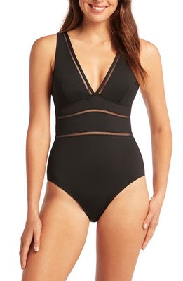 Sea Level Spliced Plunge One-Piece in Black at Nordstrom, Size 12 Us