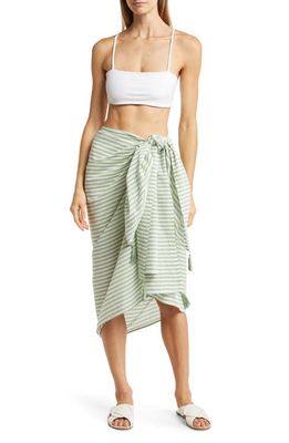 Sea Level Stripe Cotton Cover-Up Sarong in Light Olive