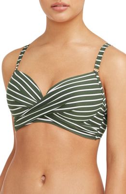 Sea Level Stripe Cross Front D- & DD-Cup Molded Bikini Top in Khaki