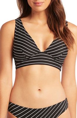 Sea Level Stripe Longline Triangle Bikini Top in Black