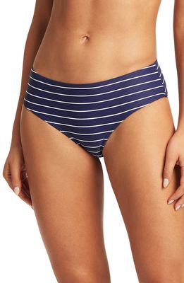 Sea Level Stripe Mid Rise Bikini Bottoms in Navy