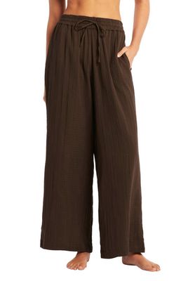 Sea Level Sunset Beach Cotton Gauze Cover-Up Pants in Mocha