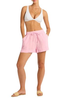 Sea Level Sunset Beach Cotton Gauze Cover-Up Shorts in Pink