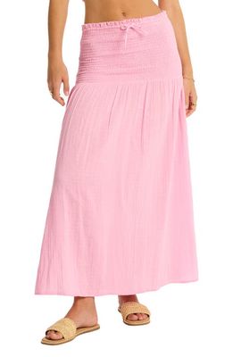 Sea Level Sunset Beach Cotton Gauze Cover-Up Skirt in Pink