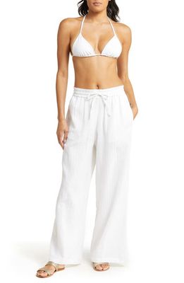 Sea Level Sunset Beach High Waist Cotton Gauze Cover-Up Pants in White