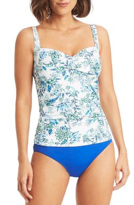 Sea Level Twist Front Multifit Floral Tankini Top in White