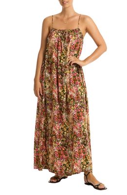 Sea Level Wildflower Maxi Cover-Up Sundress in Pink