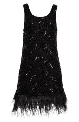 Sea Misha Sequin Feather Trim Sleeveless Knit Dress in Black