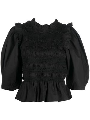 Sea ruched puff-sleeve blouse - Black