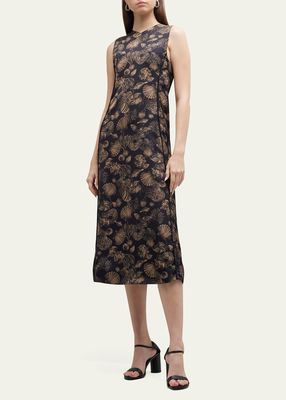 Sea Shell-Print V-Neck Sleeveless Midi Dress