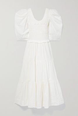 Sea - Simona Smocked Cotton-poplin Midi Dress - White