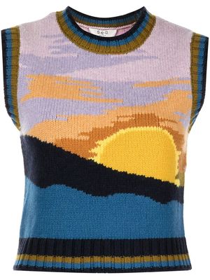Sea Sunset intarsia merino-wool vest - Multicolour