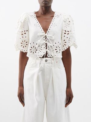 Sea - Tali Broderie-anglaise Cotton-blend Blouse - Womens - White