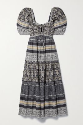 Sea - Tasha Tiered Pintucked Printed Cotton-voile Midi Dress - Black