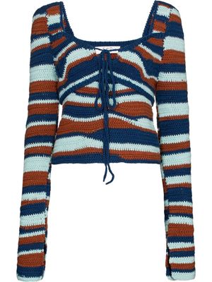 Sea Wave crochet-knit puff-sleeve sweater - Blue