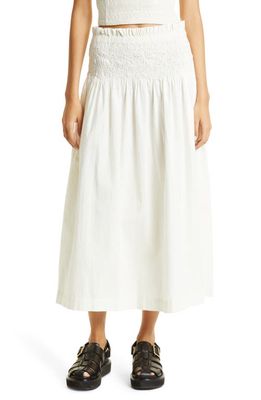 Sea Willa Smock Waist Cotton Skirt in White