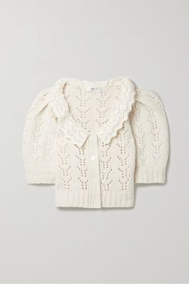 Sea - Zia Broderie Anglaise-trimmed Pointelle-knit Merino Wool Cardigan - Cream