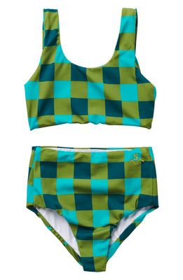SEAESTA SURF Kids' Gingham Two-Piece Swimsuit in Green