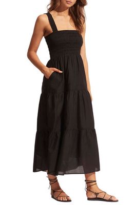 Seafolly Beach House Smocked Cotton Cover-Up Dress in Black