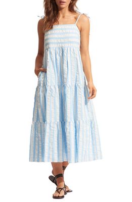 Seafolly Cabana Stripe Cotton Cover-Up Maxi Dress in Powder Blue