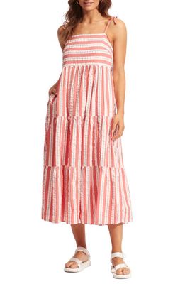 Seafolly Cabana Stripe Cotton Cover-Up Maxi Dress in Sun Kissed Coral