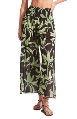 Seafolly Palm Paradise Smocked Slit Cover-Up Pants in Black
