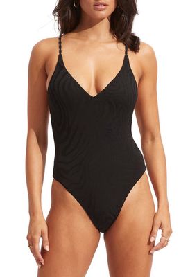 Seafolly Second Wave V-Neck One-Piece Swimsuit in Black