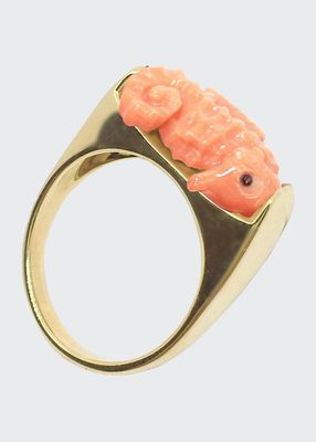 Seahorse Ring in Pink Coral