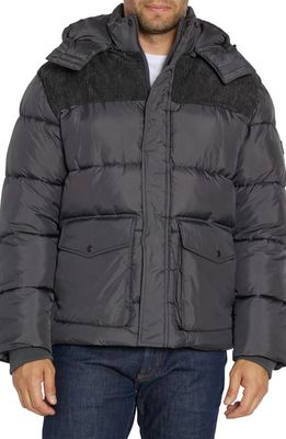 Sean John Water Resistant Mixed Media Puffer Coat with Removable Hood in Charcoal