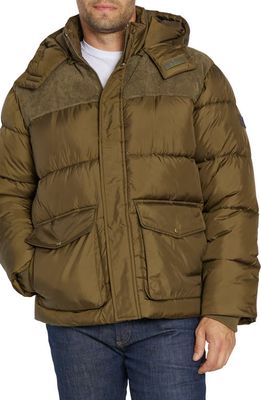 Sean John Water Resistant Mixed Media Puffer Coat with Removable Hood in Olive