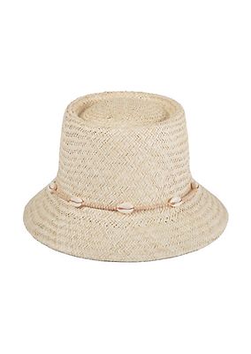 Seashell-Embellished Straw Bucket Hat