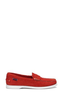 Sebago Dan Boat Roughout Penny Loafer in Red - Red Chily Pepper