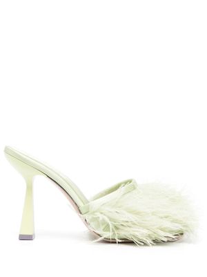 Sebastian Milano feather-trim 110mm heeled mules - Green