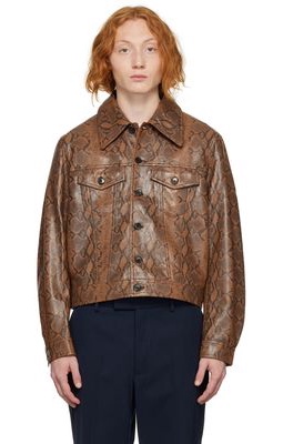 Second/Layer Brown Python Trucker Leather Jacket