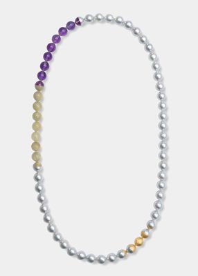 Sectional Pearl Necklace with Amethyst and Rutilated Quartz
